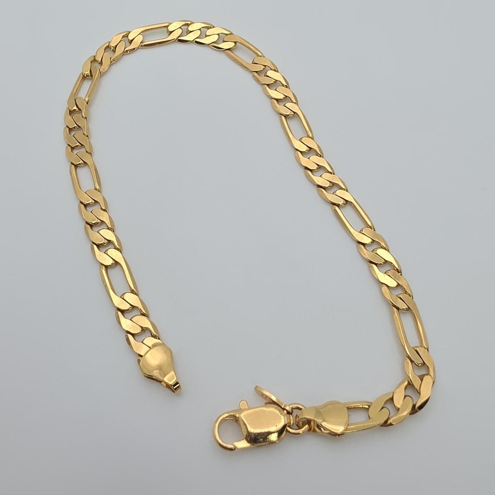 Vtg HONOR SOCIETY Women's Anklet Men's Bracelet Gold Plated Figaro Chain Avon 9" - Picture 12 of 14